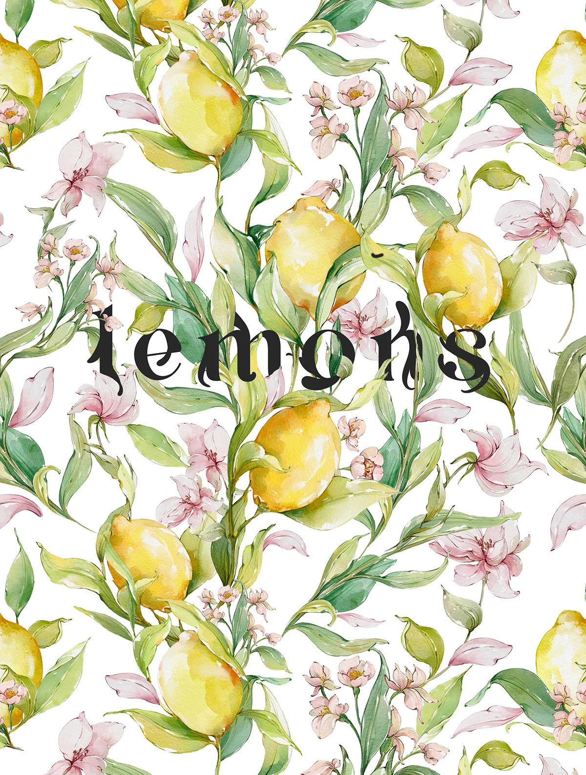 Watercolor Lemon and Flowers Pattern Elements