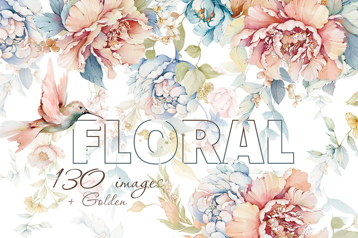 Watercolor Flowers Floral Pattern Clipart