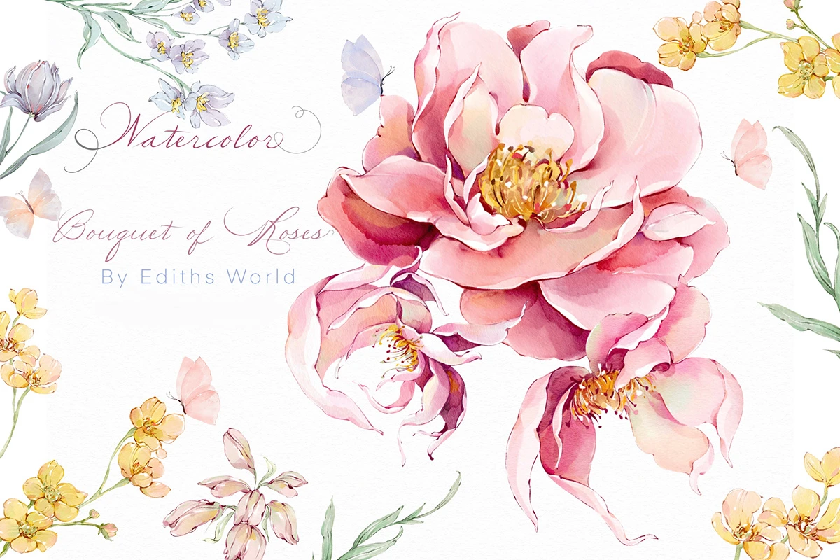 Watercolor Flowers Botanical Roses Pattern